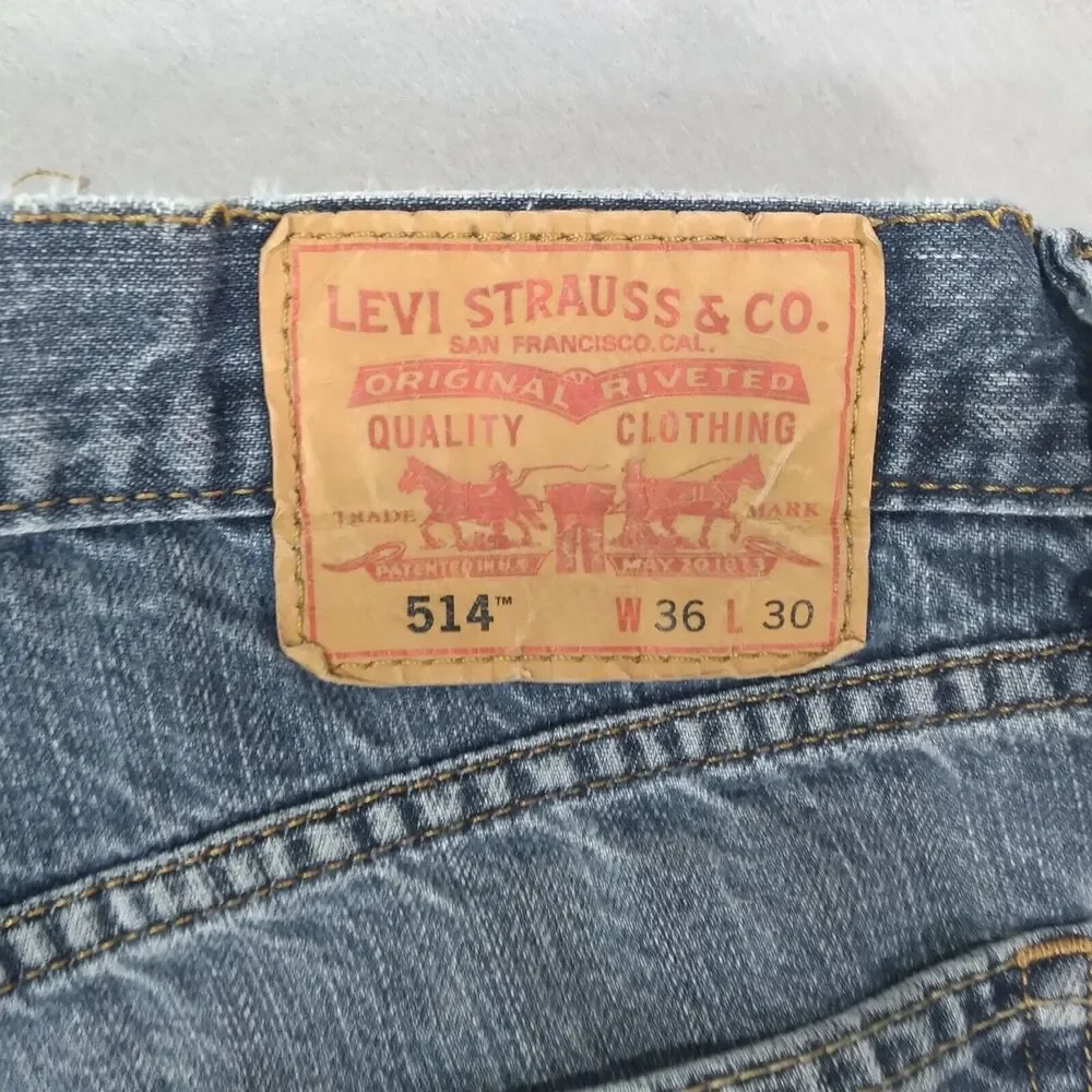 Levi's 514 jeans mens 36‎ x 30 blue denim pants regular slim straight